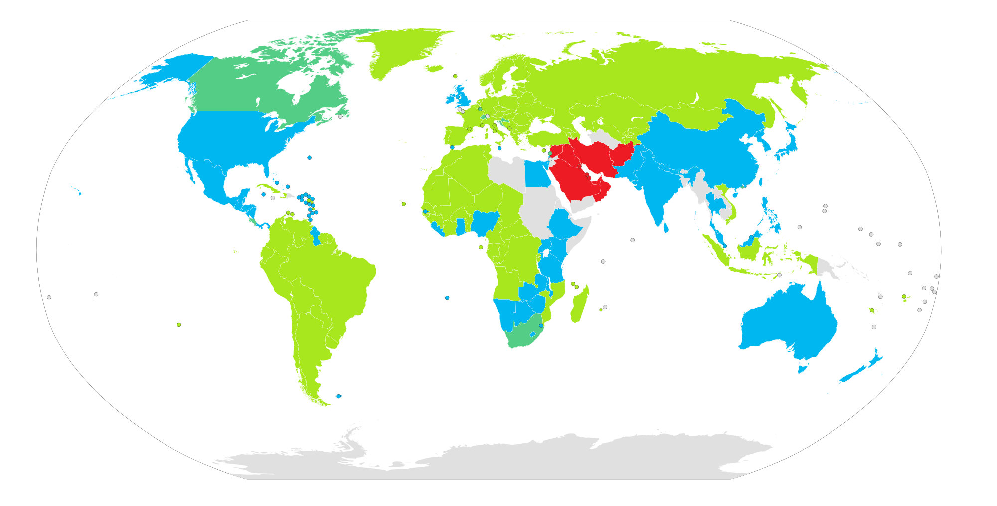 Map of countries coloured by radix point